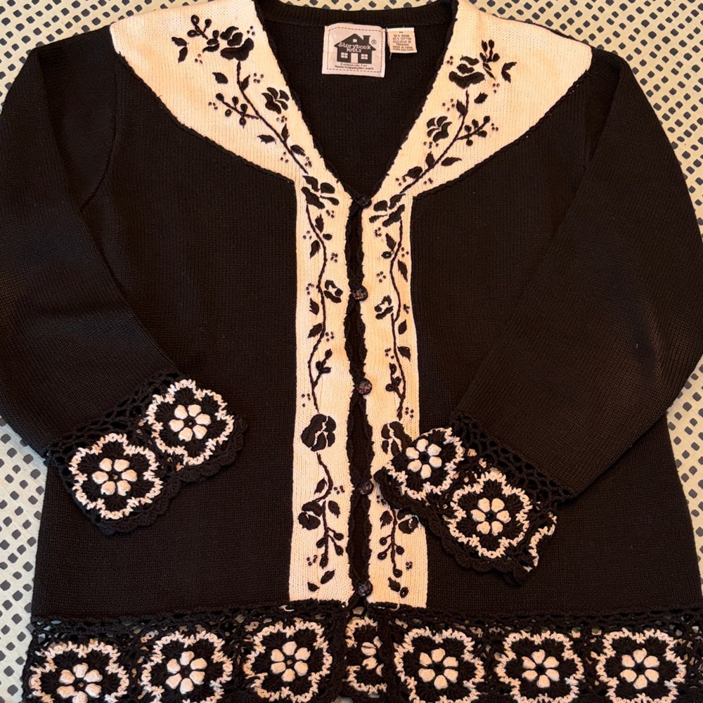 Storybook Knits Black & Cream Beaded Cardigan